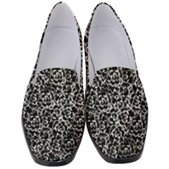 Dark Black And White Floral Pattern Women s Classic Loafer Heels by dflcprintsclothing