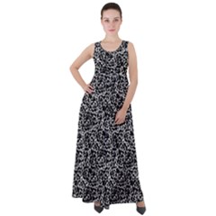 Dark Black And White Floral Pattern Empire Waist Velour Maxi Dress by dflcprintsclothing