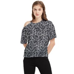 Dark Black And White Floral Pattern One Shoulder Cut Out Tee