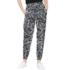 Dark Black And White Floral Pattern Tapered Pants