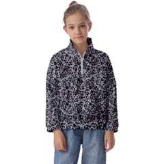 Dark Black And White Floral Pattern Kids  Half Zip Hoodie