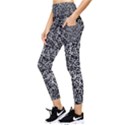 Dark Black And White Floral Pattern Pocket Leggings  View3