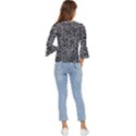 Dark Black And White Floral Pattern Bell Sleeve Top View4