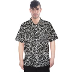 Dark Black And White Floral Pattern Men s Hawaii Shirt