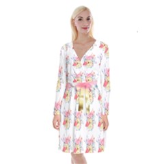 Flamingos Long Sleeve Velvet Front Wrap Dress by Sparkle