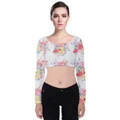 Flamingos Velvet Long Sleeve Crop Top by Sparkle