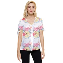 Flamingos Bow Sleeve Button Up Top