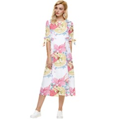 Flamingos Bow Sleeve Chiffon Midi Dress by Sparkle