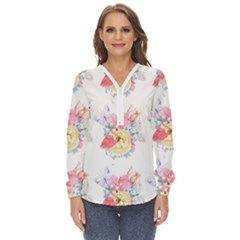 Flamingos Zip Up Long Sleeve Blouse