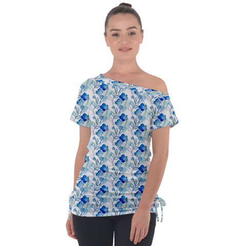 Flowers Pattern Off Shoulder Tie-up Tee by Sparkle