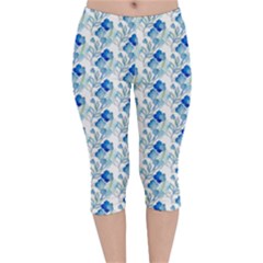 Flowers Pattern Velvet Capri Leggings  by Sparkle