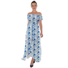 Flowers Pattern Off Shoulder Open Front Chiffon Dress by Sparkle