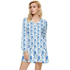 Flowers Pattern Tiered Long Sleeve Mini Dress by Sparkle