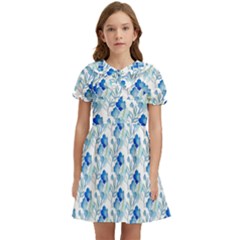 Flowers Pattern Kids  Bow Tie Puff Sleeve Dress by Sparkle