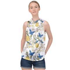 Birds Pattern High Neck Satin Top by Sparkle