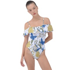 Birds Pattern Frill Detail One Piece Swimsuit by Sparkle