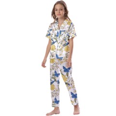 Birds Pattern Kids  Satin Short Sleeve Pajamas Set