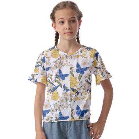 Birds Pattern Kids  Cuff Sleeve Scrunch Bottom Tee by Sparkle