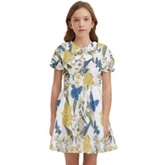 Birds Pattern Kids  Bow Tie Puff Sleeve Dress by Sparkle