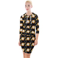 Flowers Pattern Quarter Sleeve Hood Bodycon Dress by Sparkle