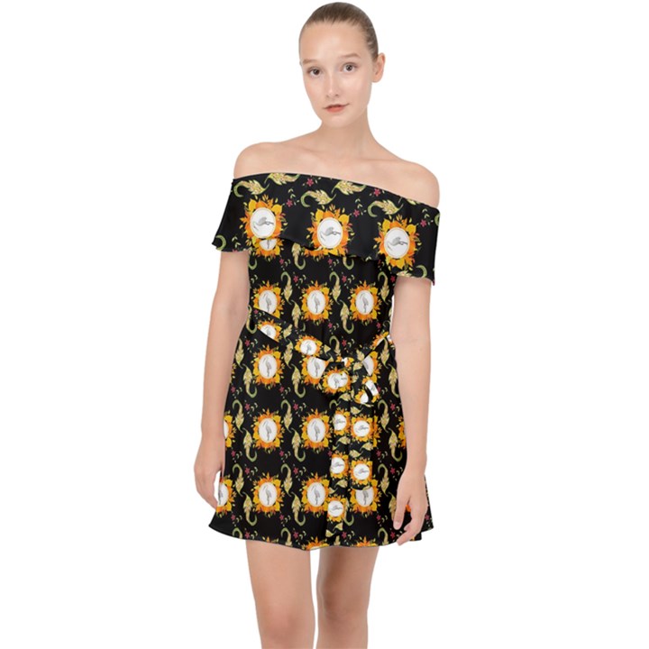 Flowers Pattern Off Shoulder Chiffon Dress