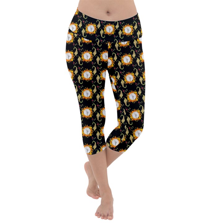 Flowers Pattern Lightweight Velour Capri Yoga Leggings