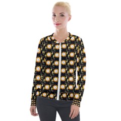 Flowers Pattern Velvet Zip Up Jacket by Sparkle