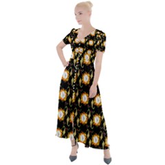 Flowers Pattern Button Up Short Sleeve Maxi Dress by Sparkle