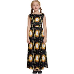 Flowers Pattern Kids  Satin Sleeveless Maxi Dress