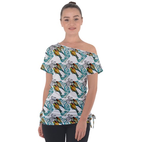 Birds Off Shoulder Tie-up Tee by Sparkle