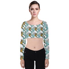 Birds Velvet Long Sleeve Crop Top by Sparkle