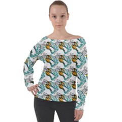 Birds Off Shoulder Long Sleeve Velour Top by Sparkle