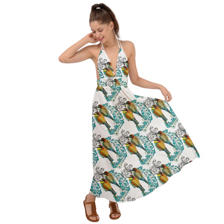 Birds Backless Maxi Beach Dress