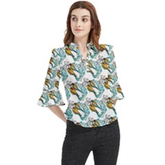 Birds Loose Horn Sleeve Chiffon Blouse