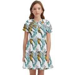 Birds Kids  Bow Tie Puff Sleeve Dress