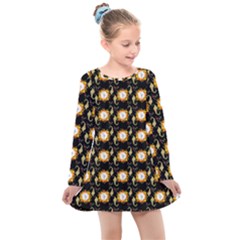 Flowers Pattern Kids  Long Sleeve Dress