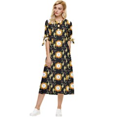 Flowers Pattern Bow Sleeve Chiffon Midi Dress by Sparkle