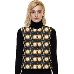 Flowers Pattern Women s Short Button Up Puffer Vest by Sparkle