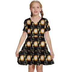 Flowers Pattern Kids  Short Sleeve Tiered Mini Dress