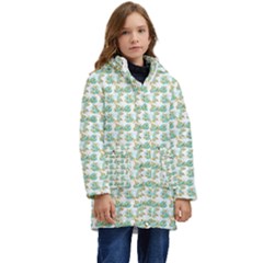 Flowers Pattern Kid s Hooded Longline Puffer Jacket