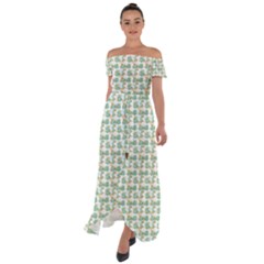 Flowers Pattern Off Shoulder Open Front Chiffon Dress by Sparkle