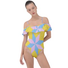 Geometry Frill Detail One Piece Swimsuit by Sparkle