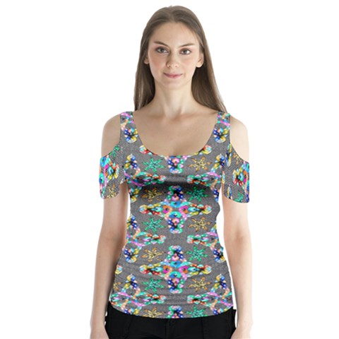 Digitalart Butterfly Sleeve Cutout Tee  by Sparkle