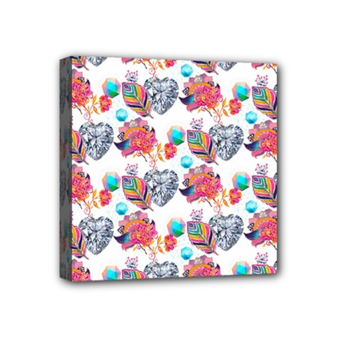 Flowers Diamonds Pattern Mini Canvas 4  X 4  (stretched) by Sparkle