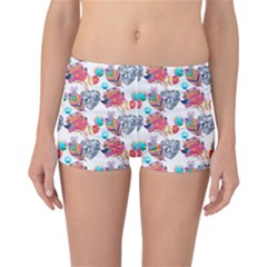 Flowers Diamonds Pattern Reversible Boyleg Bikini Bottoms by Sparkle