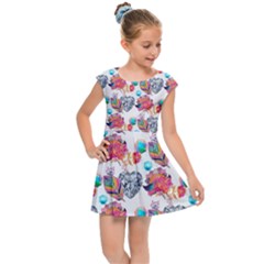 Flowers Diamonds Pattern Kids  Cap Sleeve Dress by Sparkle