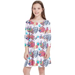 Flowers Diamonds Pattern Kids  Quarter Sleeve Skater Dress by Sparkle