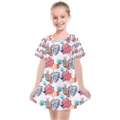 Flowers Diamonds Pattern Kids  Smock Dress by Sparkle