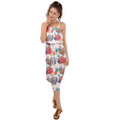 Flowers Diamonds Pattern Waist Tie Cover Up Chiffon Dress by Sparkle