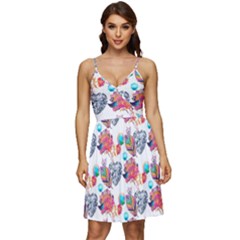 Flowers Diamonds Pattern V-neck Pocket Summer Dress  by Sparkle